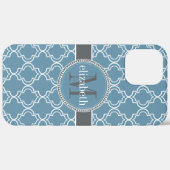 Sky Blue Grey White Marokcan Quatrefoil Monogramm Case-Mate iPhone Hülle (Rückseite / Rechts)