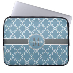 Sky Blue Grey White Marokcan Quatrefolie Monogramm Laptopschutzhülle