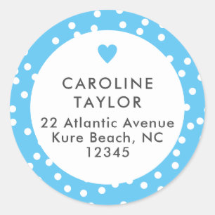 Sky Blue Heart & Polka Dots Preppy Niedliche Adres Runder Aufkleber