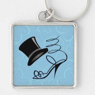 Sky Blue Hearts Top Hat und High Heels Schlüsselan Schlüsselanhänger