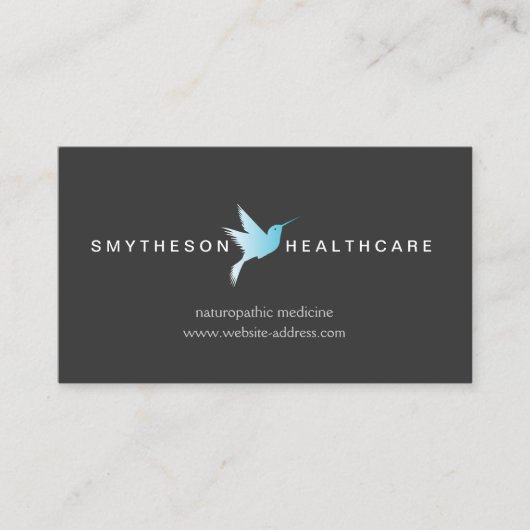 Sky Blue Hummingbird Logo Health & Wellness Grau Visitenkarte (Vorderseite)