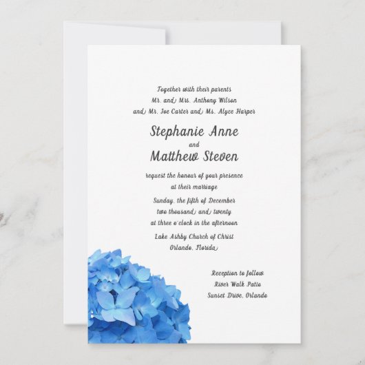 Sky Blue Hydrangea Beide Eltern Hochzeitsfeiern Ei Einladung (Vorderseite)