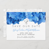 Sky Blue Hydrangea Floral Zwei Herzen Save The Date (Vorne/Hinten)