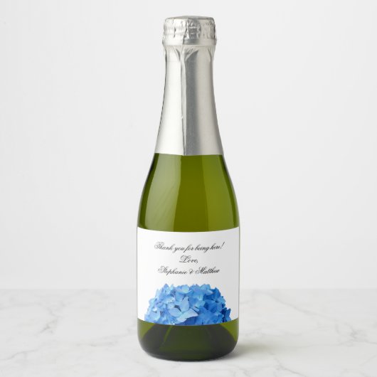 Sky Blue Hydrangea Persönliches Dankeschön für Hoc Schaumweinetikett (Vorderseite)