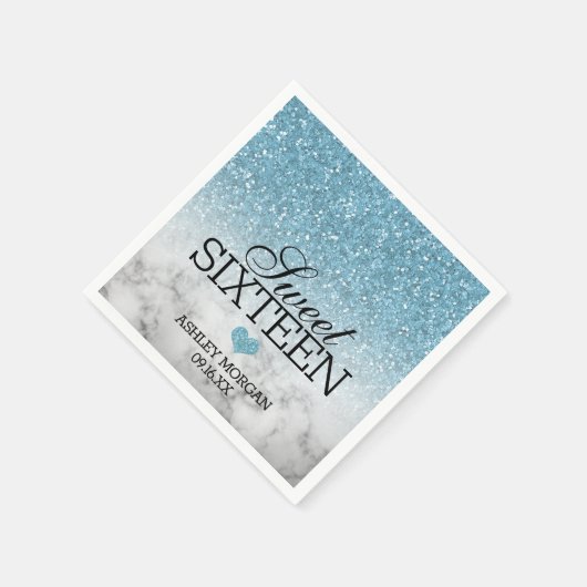 Sky Blue Imitats Glitzer/Marmorsüß 16 Serviette (Ecke)