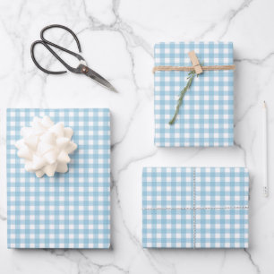 Sky Blue Kariert Geschenkpapier Set