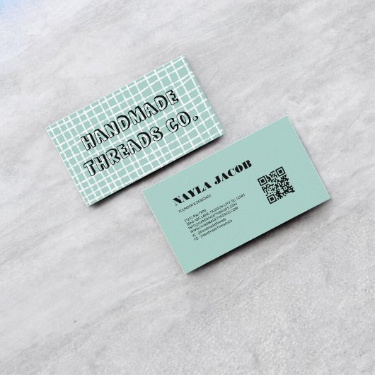 Sky Blue Karo Muster QR Code Handmade Clothing Visitenkarte