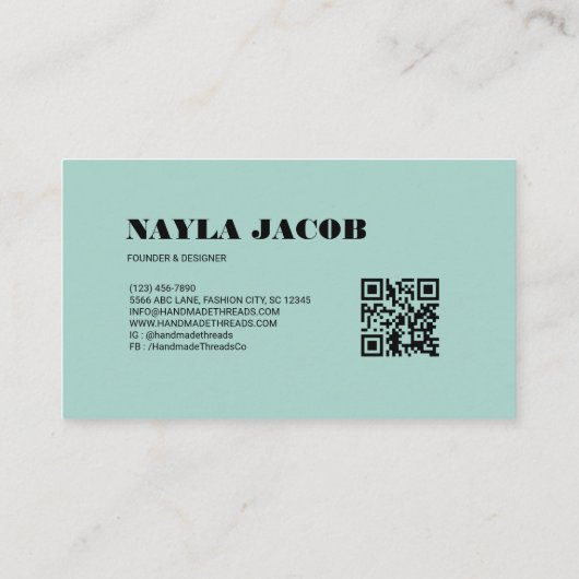 Sky Blue Karo Muster QR Code Handmade Clothing Visitenkarte (Rückseite)