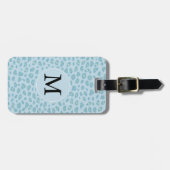 Sky Blue Leopard Print Monogram Gepäckanhänger (Vorderseite horizontal)