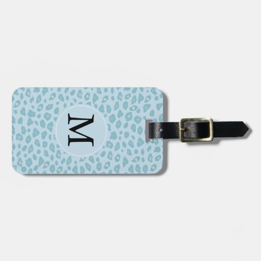 Sky Blue Leopard Print Monogram Gepäckanhänger (Vorderseite horizontal)