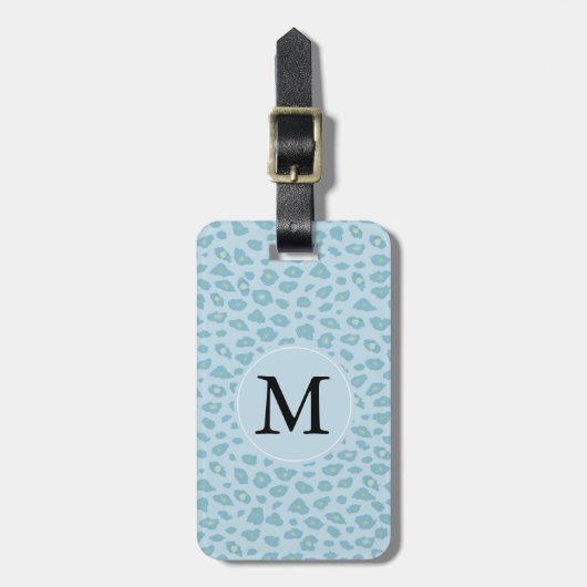 Sky Blue Leopard Print Monogram Gepäckanhänger (Vorderseite vertikal)