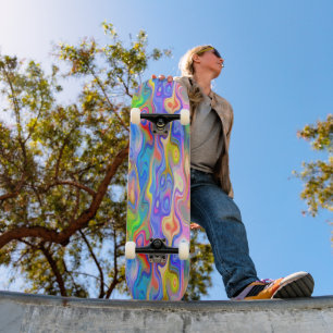 Sky Blue Light Pink Lime Green Lila Wave Art Skateboard