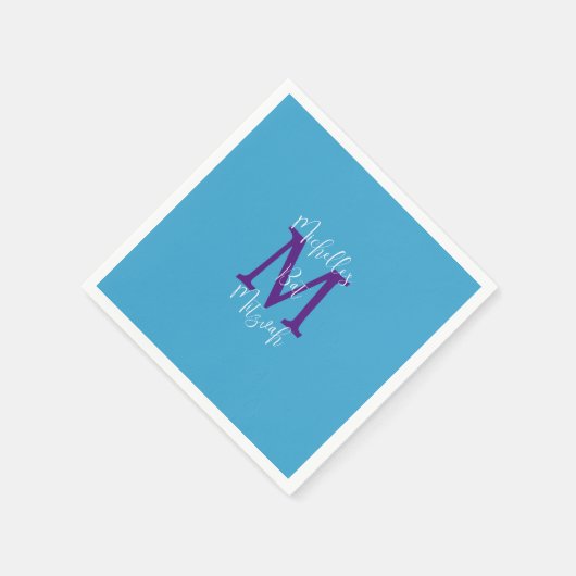 Sky Blue Lila White Bat Mitzvah Name Monogram Serviette (Ecke)