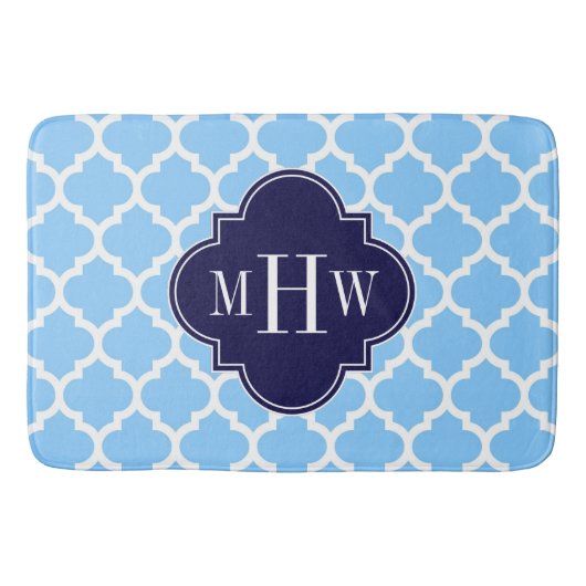 Sky Blue Marokcan #5 Navy Blue 3 Initial Monogram Badematte (Vorderseite)