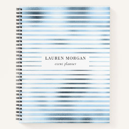 Sky Blue Metallic Stripes Monogram Notebook Notizblock