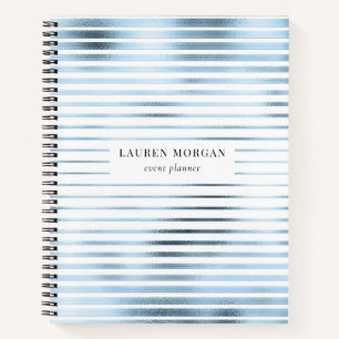 Sky Blue Metallic Stripes Monogram Notebook Notizblock