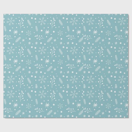 Sky Blue mit Schneeflocken, Dots & Tiny Botanicals Geschenkpapier (Flach)