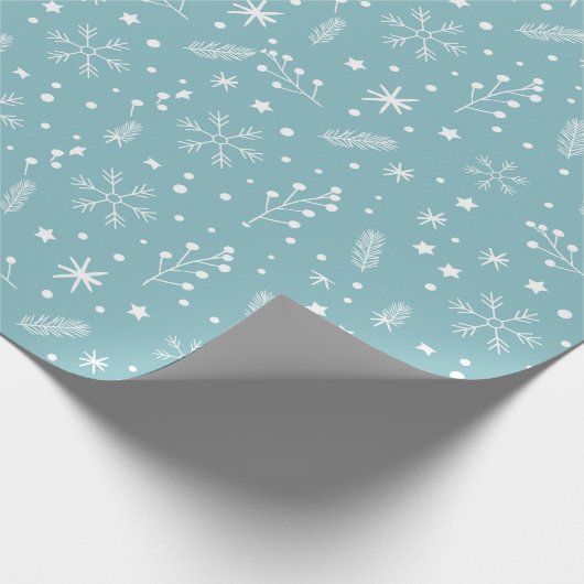 Sky Blue mit Schneeflocken, Dots & Tiny Botanicals Geschenkpapier (Ecke)