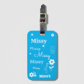 Sky Blue mit weißen Blume, individuell angepasst Gepäckanhänger (Vorderseite Vertikal)