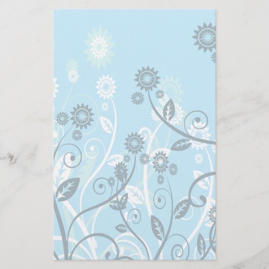 Sky Blue Modern Floral Briefpapier (Vorderseite)