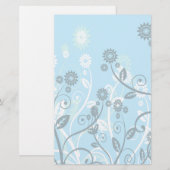 Sky Blue Modern Floral Briefpapier (Vorne/Hinten)