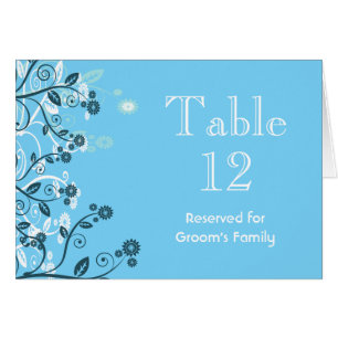 Sky Blue Modern Floral Wedding Tischnummer
