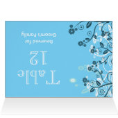Sky Blue Modern Floral Wedding Tischnummer (Innenansicht Horizontal (Oben))
