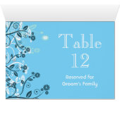 Sky Blue Modern Floral Wedding Tischnummer (Innenansicht Horizontal (Unten))