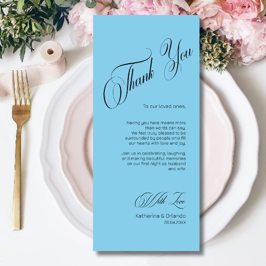 Sky Blue Modern Place Setting Thank You Card Programm