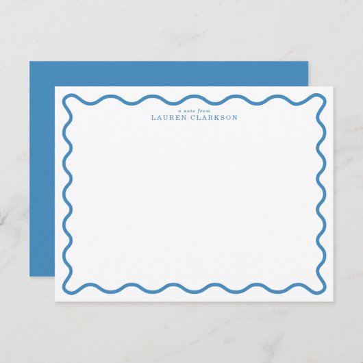 Sky Blue Modern Wavy Border Note Card Einladung (Vorne/Hinten)