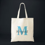 Sky Blue Monogram Black Script Name Toag Tragetasche<br><div class="desc">Sky Blue Monogram Black Script Name Tote Bag. Kann als Geschenk an Familie und Freunde an ihrem Geburtstag und Weihnachten gegeben werden.</div>