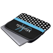 Sky Blue Monogram Schwarz-weiß Polka Dot Laptopschutzhülle (Vorne Knopf)