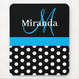 Sky Blue Monogram Schwarz-weiß Polka Dot Mouse Pad Mousepad