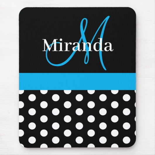 Sky Blue Monogram Schwarz-weiß Polka Dot Mouse Pad Mousepad (Vorne)