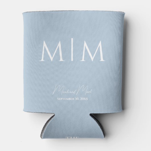 Sky Blue Monogram Script Names Wedding Can Cooler Dosenkühler (Vorderseite)
