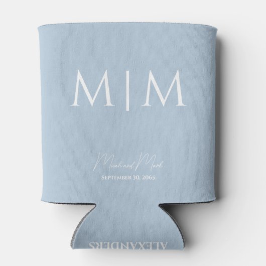 Sky Blue Monogram Script Names Wedding Can Cooler Dosenkühler (Rückseite)