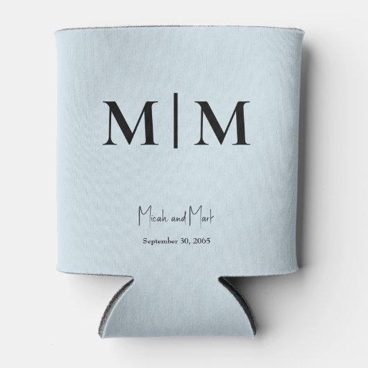 Sky Blue Monogram und Names Wedding Can Cooler Dosenkühler (Vorderseite)