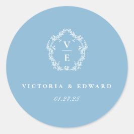 Sky Blue Monogram Wappen Wedding Umschlag Aufklebe Runder Aufkleber