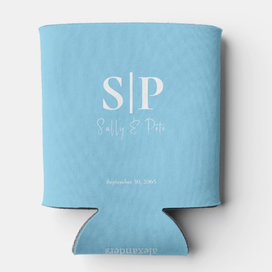 Sky Blue Monogram Wedding Can Cooler Dosenkühler (Rückseite)