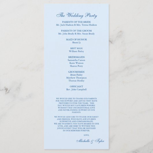 Sky Blue Monogram Wedding Program Programm (Rückseite)