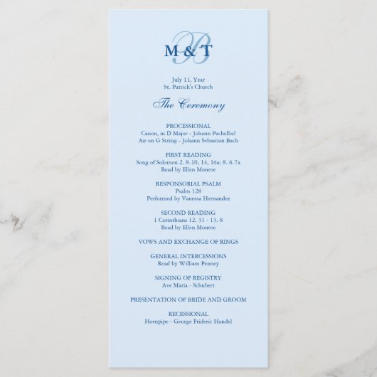 Sky Blue Monogram Wedding Program Programm (Vorderseite)