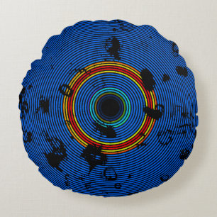 Sky Blue Multicolor Vinyl Disk Texture Muster Rundes Kissen