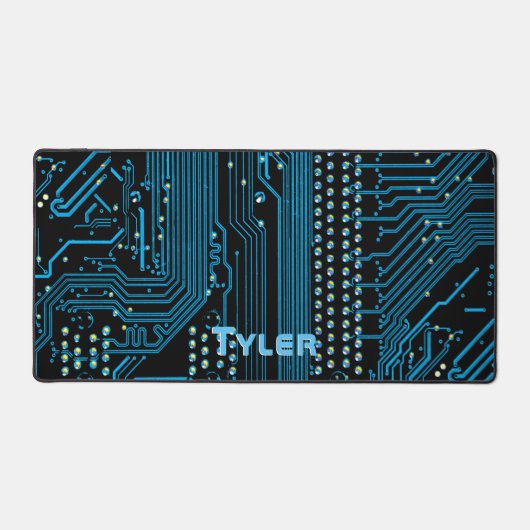 Sky Blue Name, Black & Blue Circuit Board Schreibtischunterlage (Vorderseite)