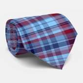 Sky Blue Navy Burgundy Preppy Madras Krawatte (Gerollt)