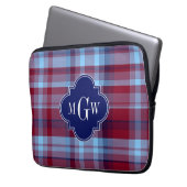 Sky Blue Navy Burgundy Preppy Madras Monogram Laptopschutzhülle (Vorderseite Links)