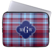 Sky Blue Navy Burgundy Preppy Madras Monogram Laptopschutzhülle (Vorderseite)