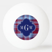 Sky Blue Navy Burgundy Preppy Madras Monogram Tischtennisball (Rückseite)