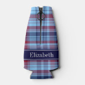 Sky Blue Navy Burgundy Preppy Madras N Monogram Flaschenkühler (Rückseite)