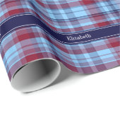 Sky Blue Navy Burgundy Preppy Madras N Monogram Geschenkpapier (Rolleneckpunkt)