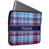 Sky Blue Navy Burgundy Preppy Madras N Monogram Laptopschutzhülle (Vorne Rechts)